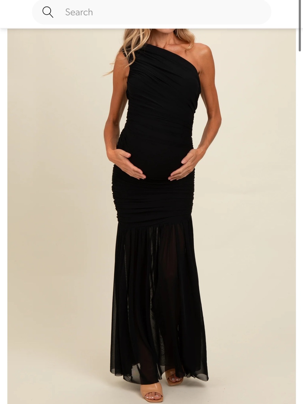 PinkBlush Black Ruched Mesh One Shoulder Maternity Maxi Dress